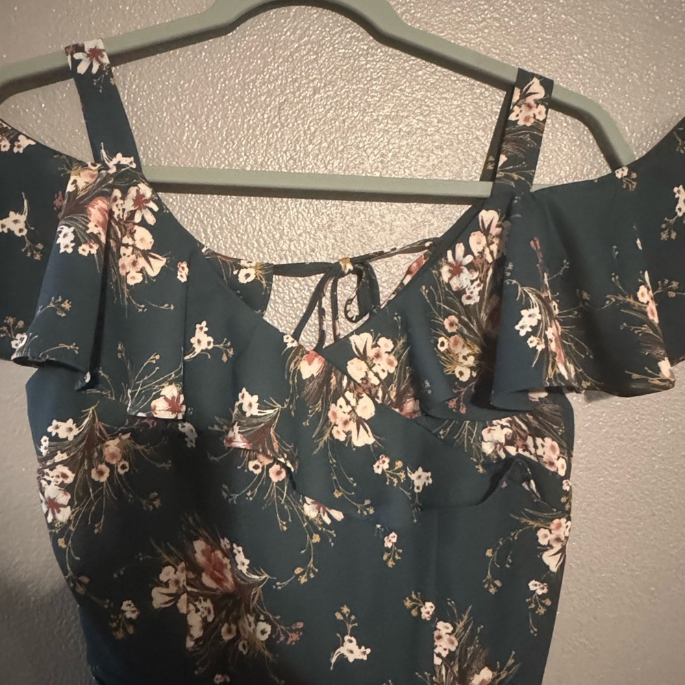 Collective Concepts Dark Green Floral Midi Dress | Easter Church Garden Party - Picture 2 of 8